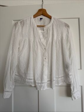 Old Navy White Swiss Dot Pintuck Button-Up Blouse